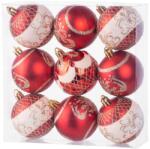 MagicHome MagicHome karácsonyi gömbök, 9 db, piros, díszítéssel, karácsonyfára, 6 cm (ST8091053)