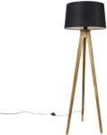 QAZQA Rusztikus állólámpa háromlábú vintage fa lámpaernyővel lenvászon fekete 45 cm - Tripod Classic (104125)