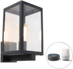 QAZQA Okos kültéri fali lámpa fekete üveggel 30 cm, Wifi ST64-gyel - Rotterdam (106277)