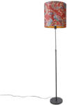 QAZQA Állólámpa fekete lámpabúrával, páva mintával, piros, 40 cm - Parte (104172)