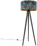 QAZQA Állólámpa háromlábú fekete, páva mintás árnyékolóval 50 cm - Tripod Classic (104105)