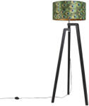 QAZQA Állólámpa háromlábú fekete, 50 cm-es páva mintás árnyékolóval - Puros (98597)