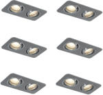 QAZQA 6 darabos, lekerekített, süllyesztett spotlámpa szett fegyverszürke GU10 50mm állítható IP44 2-lámpás - Alberto (109781)
