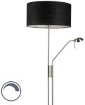 QAZQA Acél és fekete állólámpa állítható olvasókarral - Luxor (94589)
