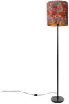 QAZQA Állólámpa fekete lámpabúrával, páva mintával, piros 40 cm - Simplo (104160)