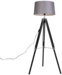 QAZQA Állólámpa háromlábú fekete árnyékolóval 45 cm lenvászon sötét szürke (92837)