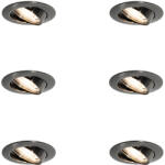 QAZQA Set van 6 moderne inbouwspots gunmetal GU10 50mm rond kantelbaar - Edu (109606)