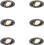 QAZQA Set van 6 moderne inbouwspots gunmetal GU10 50mm rond kantelbaar - Cisco (109605)