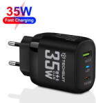 Techsuit - Prémium fali töltő (CHPD174) - GaN, USB QC3.0, Type-C PD35W - Fekete