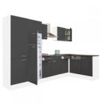 Leziter Yorki 340 sarok konyhabútor fehér korpusz, selyemfényű antracit fronttal polcos szekrénnyel és felülfagyasztós hűtős szekrénnyel (LS340FHAN-PSZ-FF) - leziteronline