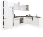 Leziter Yorki 310sarok konyhabútor fehér korpusz, selyemfényű fehér front alsó sütős elemmel felülfagyasztós hűtős szekrénnyel (LS310FHFH-SUT-FF) - leziteronline