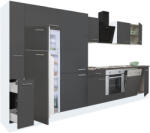 Leziter Yorki 370 konyhabútor fehér korpusz, selyemfényű antracit front alsó sütős elemmel polcos szekrénnyel és felülfagyasztós hűtős szekrénnyel (L370FHAN-SUT-PSZ-FF) - leziteronline