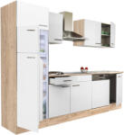 Leziter Yorki 280 konyhabútor sonoma tölgy korpusz, selyemfényű fehér fronttal felülfagyasztós hűtős szekrénnyel (L280STFH-FF) - leziteronline
