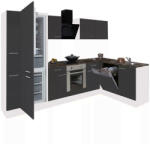 Leziter Yorki 310 sarok konyhabútor fehér korpusz, selyemfényű antracit front alsó sütős elemmel alulagyasztós hűtős szekrénnyel (LS310FHAN-SUT-AF) - leziteronline