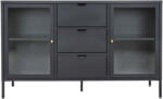 House Nordic Dalby vitrines komód, 2 ajtó, 3 fiók, acél, fekete 140x40x85 cm (3001056) - leziteronline