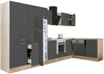 Leziter Yorki 370 sarok konyhabútor sonoma tölgy korpusz, selyemfényű antracit front alsó sütős elemmel polcos szekrénnyel, felülfagyasztós hűtős szekrénnyel (LS370STAN-SUT-PSZ-FF) - leziteronline