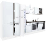 Leziter Yorki 370 konyhabútor fehér korpusz, selyemfényű fehér front alsó sütős elemmel polcos szekrénnyel és felülfagyasztós hűtős szekrénnyel (L370FHFH-SUT-PSZ-FF) - leziteronline