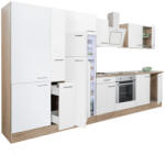 Leziter Yorki 360 konyhabútor sonoma tölgy korpusz, selyemfényű fehér front alsó sütős elemmel polcos szekrénnyel és felülfagyasztós hűtős szekrénnyel (L360STFH-SUT-PSZ-FF) - leziteronline