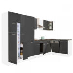 Leziter Yorki 370 sarok konyhabútor fehér korpusz, selyemfényű antracit fronttal polcos szekrénnyel és felülfagyasztós hűtős szekrénnyel (LS370FHAN-PSZ-FF) - leziteronline