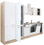 Leziter Yorki 340 konyhabútor sonoma tölgy korpusz, selyemfényű fehér front alsó sütős elemmel polcos szekrénnyel és alulfagyasztós hűtős szekrénnyel (L340STFH-SUT-PSZ-AF) - leziteronline