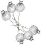 LAALU karácsonyi dekoráció - ezüst csipkebogyó csillámmal, 9, 5 cm, 6 darab (LAU-6149)