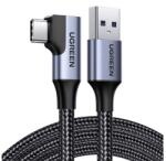 UGREEN Cablu de date (USB - Tip-C, 3A, încărcător rapid 3.0, 100cm, 90 grade, șiret) NEGRU US385 (US385)
