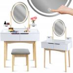  Skandináv kozmetikai Fésülködőasztal LED tükörrel - pepita - 51 359 Ft