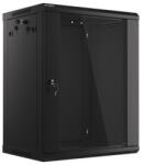 Lanberg 19 fali rack szekrény 15U/600X450 üvegajtó, lapraszerelt, fekete V2 (WF01-6415-10B)