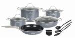 Zilner Set de vase de gătit cu ustensile ZILNER ZL-8137, 14 piese, Inducție, Aluminiu turnat, Bază multistrat, Strat antiaderent, Gri