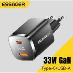 ESSAGER töltő 33W, GaN, USB-C + USB-A (ECT33W-GMB01-Z)