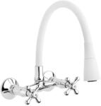 INVENA ROMA Konyhai csaptelep, fali, - flexi kifolyóval, 2 funkciós zuhanyfej, fehér-króm (BC-24-E2S-L)