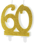 PARTYDECO születésnapi glitter gyertya, 60, arany, 10cm (SCU5-60-019)