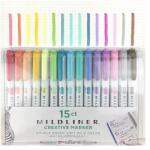 Zebra Szövegkiemelő készlet, 1, 4/4 mm, kétvégű, ZEBRA Mildliner Highlighter, 15 különböző szín (TZ78115)