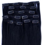 HairExtensionShop Csatos Emberi Póthaj Koromfekete Színben 40cm (Szín #1) (RC401)