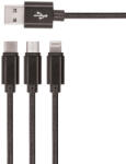 Setty KN3W1-01 USB-A - Type-C/Lightning/micro USB kábel 2A 1m - fekete