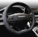  Fekete Bőr Kormányvédő "D" Típusú, Kék Betéttel, KV-5209D/BBL (AL-5209D_BBl)