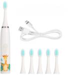 Production by A&A Professzionális fogkefe gyerekeknek, IPX6 vízállóság, 4 üzemmód, 5 tartalék fej, 19 800 lüktetés/perc, USB töltés, nagy autonómia, intelligens időzítő, alacsony zajszint, fehér, A&A gyártása (c-28)