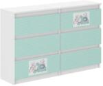 Wooden Toys Ifjúsági 6 Fiókos Komód 120 cm - Barátok Fehér-Türkiz