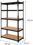  Mega-M Pro Loft tárolóállvány Ma-180 cm Hos-120 cm Mé-45 cm 5 polc 6, 2 mm-es MDF-ből (275 kg) fekete N