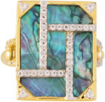  Arannyal Bevont Ezüst Gyűrű Paua Kagylóval és Fehér Topázzal, PCY10909/59