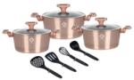 Grunberg Set 3 Vase din Aluminiu cu Capace din Sticla si 4 Ustensile, Aurii, Compatibile cu Plita cu Inductie, Grunberg (GR2718G)