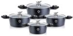 Grunberg Set 4 Cratite din Aluminiu cu Capace din Sticla, Albastre, Compatibile cu Plita cu Inductie, Grunberg (GR2716A)