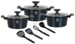 Grunberg Set 3 Vase din Aluminiu cu Capace din Sticla si 4 Ustensile, Albastre, Compatibile cu Plita cu Inductie, Grunberg (GR2718A)