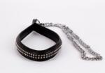 Devil Sticks Lamb Leather Handle with 2 Rows of Small Rhinestones and Metal Chain Black - vibriteszt