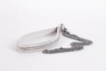 Devil Sticks Lamb Leather Handle with 2 Rows of Small Rhinestones and Metal Chain White