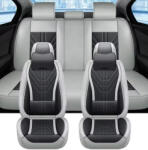 Autolife 13 részes Prémium Magas minőségű Műbőr üléshuzat szett nyakpárnákkal - Légzsákos - Osztható - Fekete/Sötét szürke színben (02119_alf)