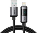 JOYROOM S-A16 Pro Prism Series töltő- és adatkábel, USB-A - Lightning, 3A, 480 Mbps, 1.2m, LED kijelző, Fekete