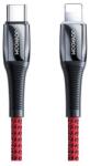JOYROOM k2 adatkábel, type-c - lightning, 2.4a, 20w, pd gyorstöltő, 120cm, piros (S-1224K2 RED)