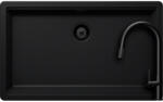 SCHOCK Schock Greenwich N-100XL konyhai mosogatótálca 750 x 456 mm Cristadur Puro, intenzív fekete és szűrőkosár, túlfolyó takaró és Schock Talia konyhai csaptelep kihúzható fejjel fekete (SETGN100XLPUTENEG)