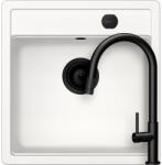 SCHOCK Schock Mono N-100S konyhai mosogatótálca 490 x 510 mm Cristadur Polaris, hófehér és szűrőkosár, távműködtető gomb, túlfolyó takaró és Schock Talia konyhai csaptelep kihúzható fejjel fekete (SETMN100SP